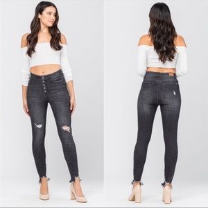 Judy blue button fly high rise grey distressed skinny jeans